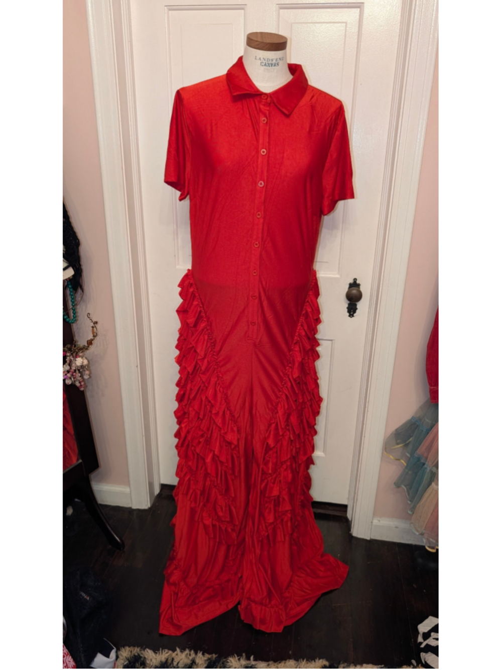 Women's Unbranded Red Ruffled jumpsuit Size M